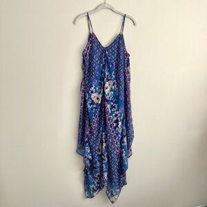 ASTR Womens Blue Pink Handkerchief Dress Size Medium Sleeveless Flowy Fairycore